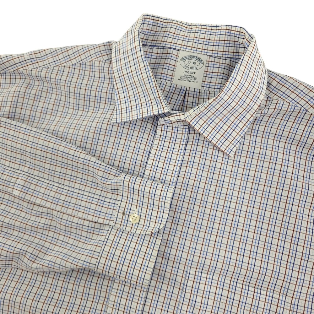 Brooks Brothers Dress Shirt‎ Mens 17 34/35 White Check Regent Non Iron Supima